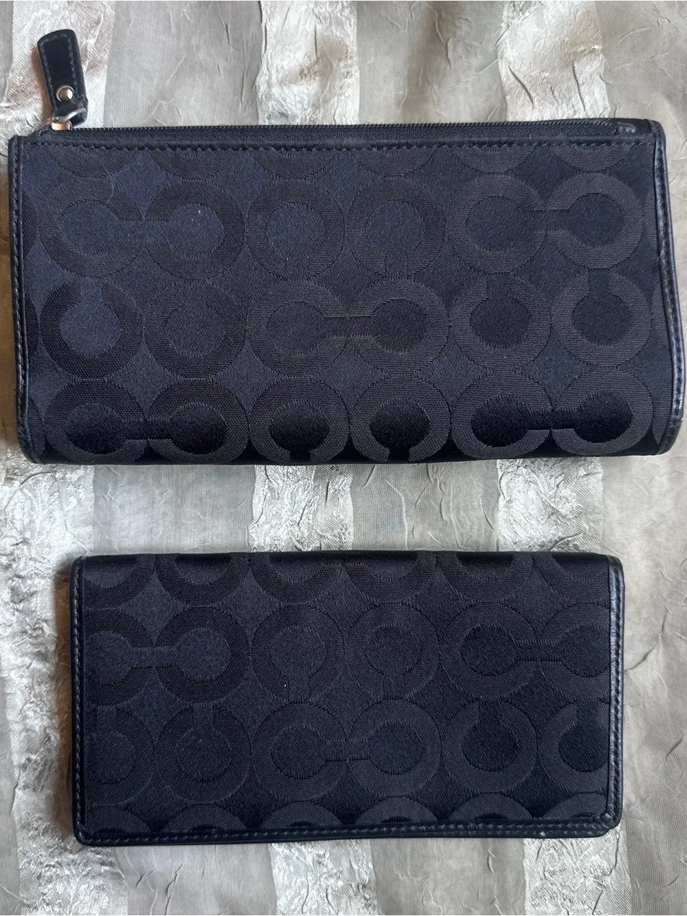 Y2K Coach Black Signature Canvas Wallet Set with Silver-Tone Hardware